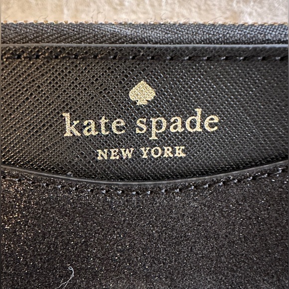 Kate Spade Black Shinny Glitter Small Coin Purse Wallet Signature Spade Lining - Picture 3 of 5